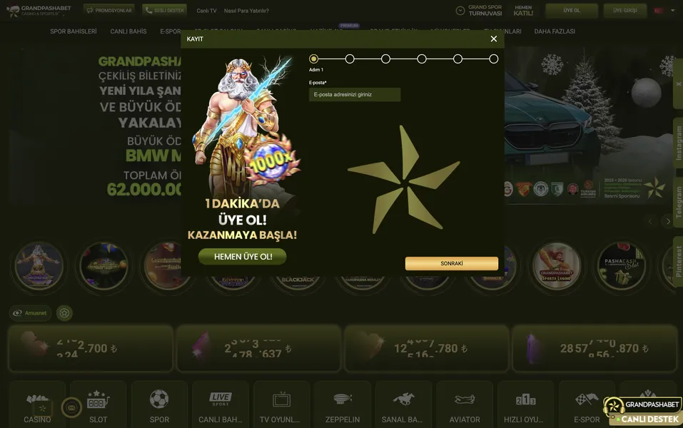 Grandpashabet güncel kayıt ve hesaba giriş süreci